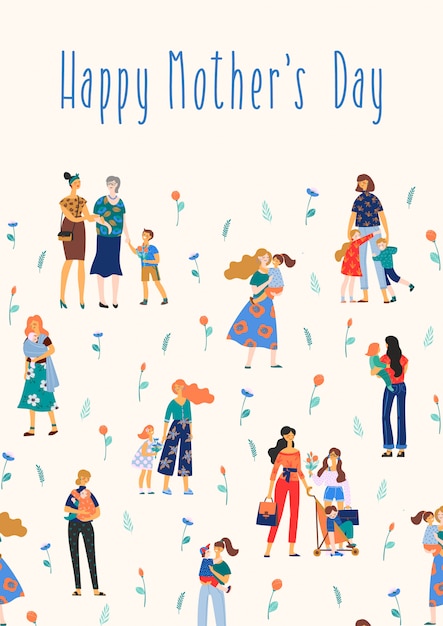 Happy mothers day illustratie met vrouwen en kinderen.