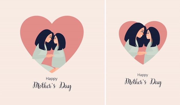  happy mothers day illustration with mother and daughter