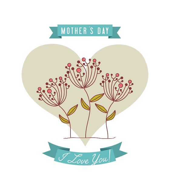 Vector happy mothers day-kaart met hart en bloemen