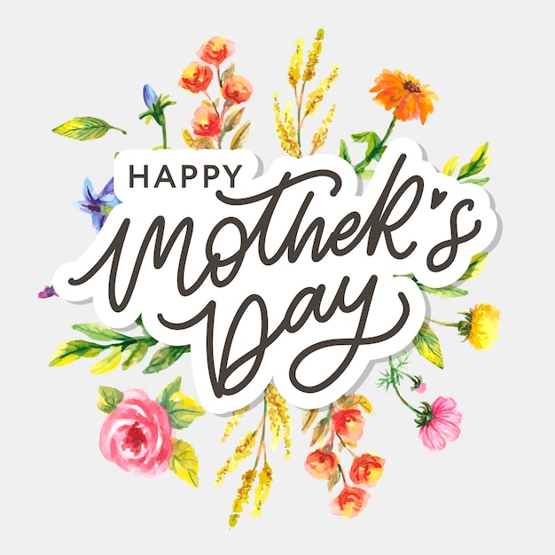 Vector happy mothers day lettering handmade calligraphy vector illustration mother's day card with flowers