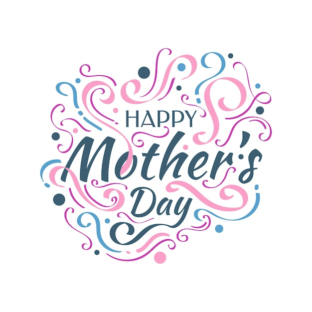 Happy mothers day lettering with colorful doodle style