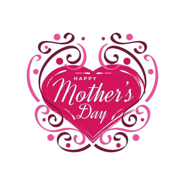 Happy Mothers Day Lettering with Cute Red Heart Illustration