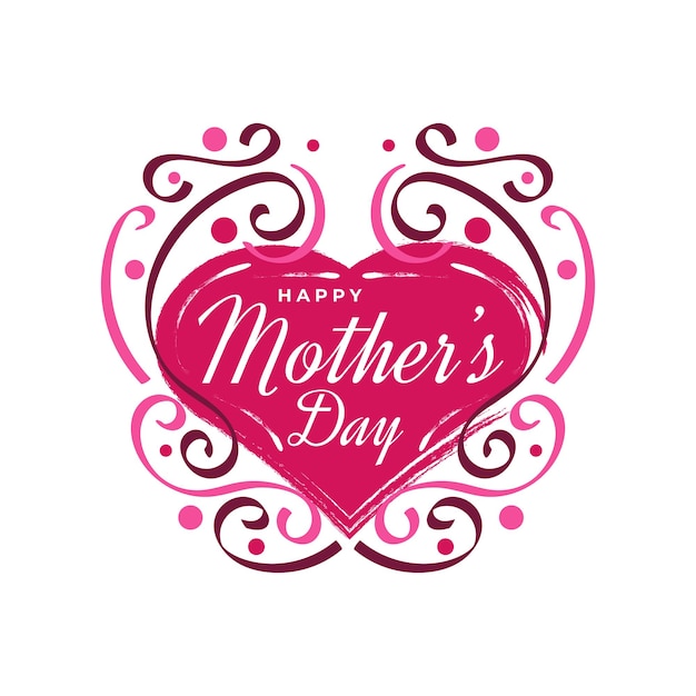 Happy mothers day lettering with cute red heart illustration