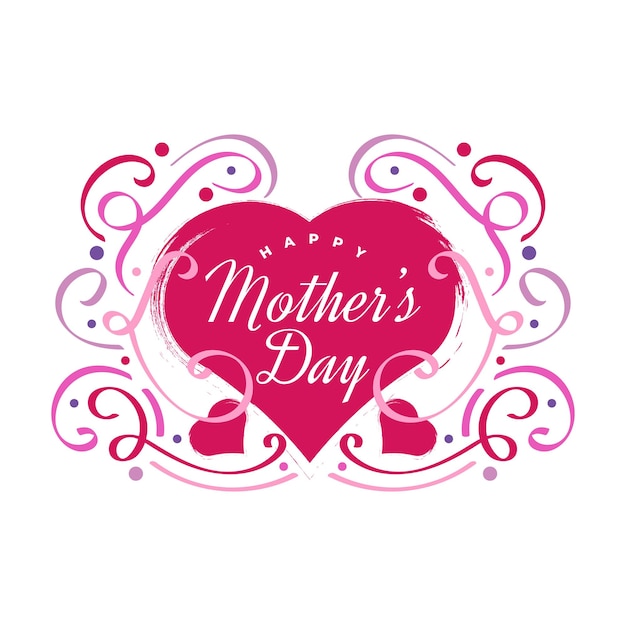 Vector happy mothers day lettering with cute red heart illustration