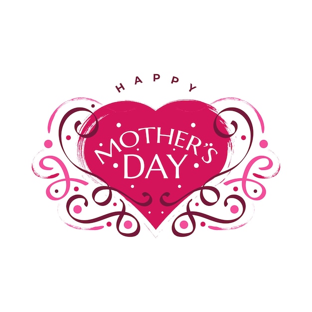 Happy Mothers Day Lettering with Cute Red Heart Illustration