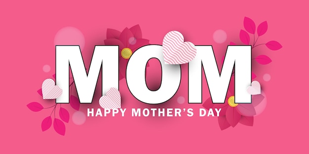 Vector happy mothers day mom poster banner with flower and leaf