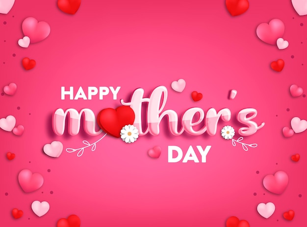 Happy mothers day pink theme heart background premium vector