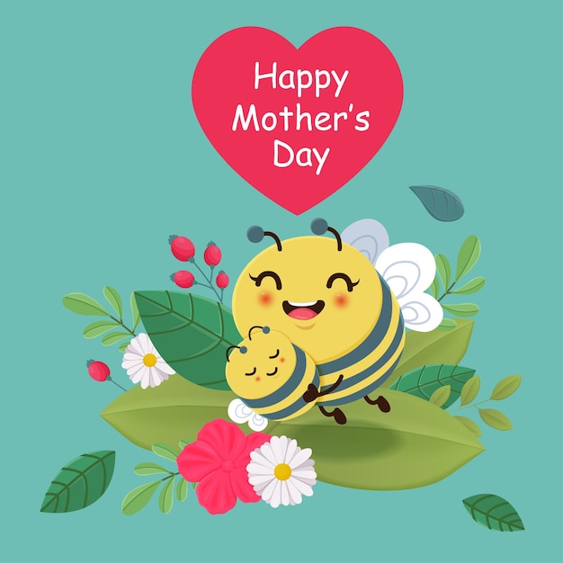 Vector happy mothers day poster with bee character