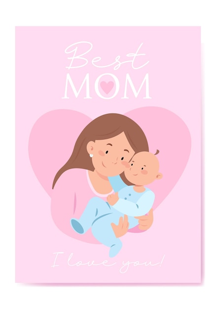 happy mothers day spring card vector illustration with woman and her child