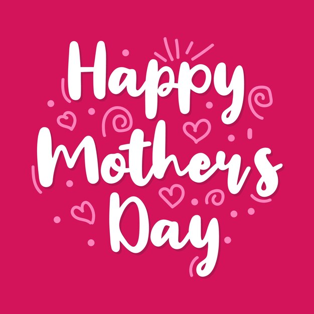 Happy Mothers Day typography Greeting Card Design with hearts vector illustration Hand lettering