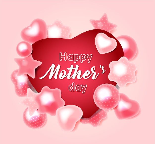 Vettore tipografia happy mothers day con cuore 3d