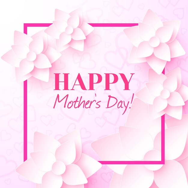 Happy Mothers Day Vector greeting card with frame and pink flowers