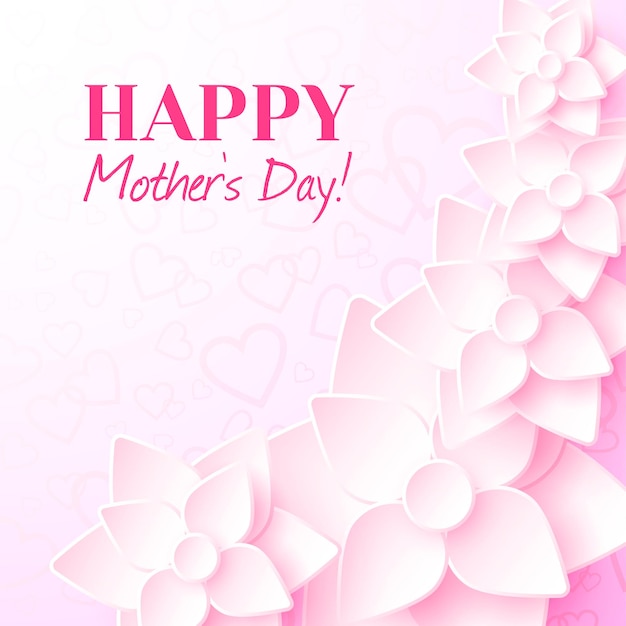 Happy Mothers Day Vector greeting card with pink flowers