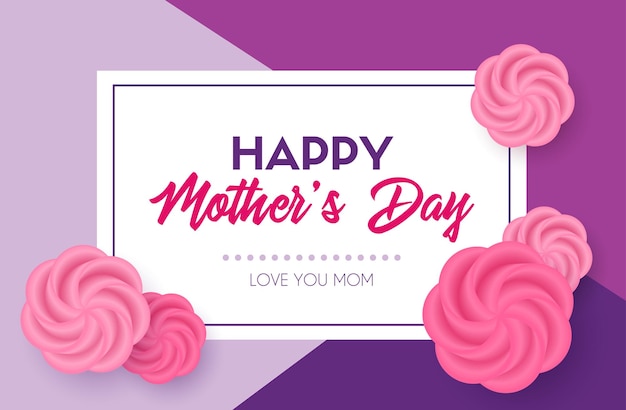 С Днем матери Фиолетовая векторная открытка с рамкой и розами
