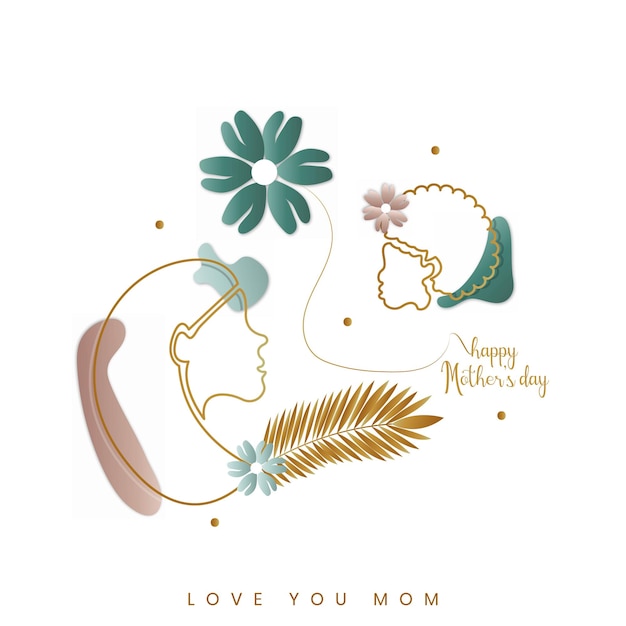 Happy Mothers Day wenskaart met pastelkleur mooie bloemen en abstract ontwerp Een lijn kunststijl illustratie
