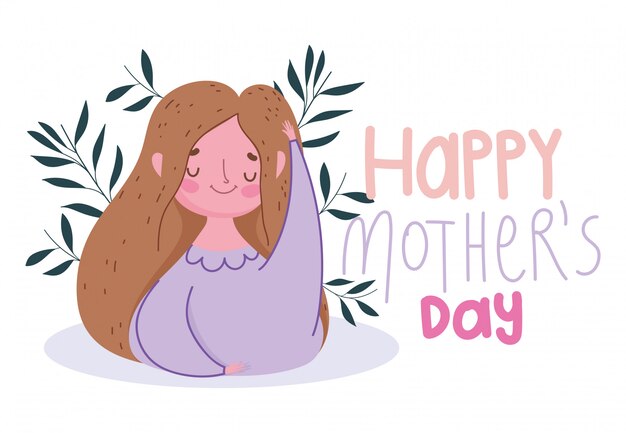 Happy mothers day, woman character branches decoration card