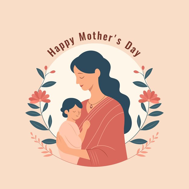 축하하는 어머니의 날 여자와 아이 축하 일러스트레이션