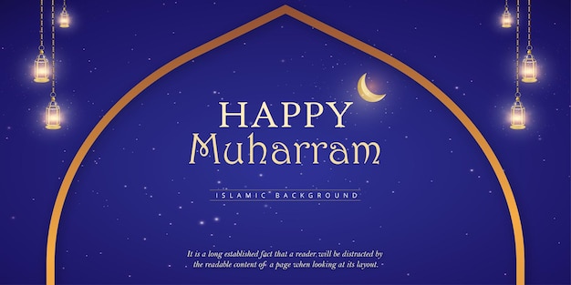 Happy Muharram Blue Golden Background Islamic Social Media Banner Free Vector