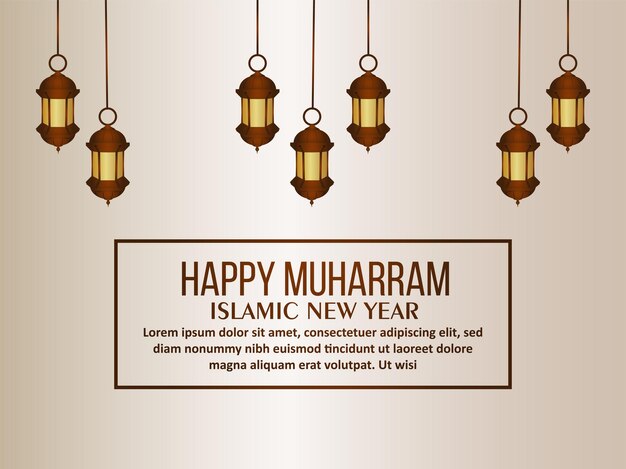 Happy muharram creative golden lantern 