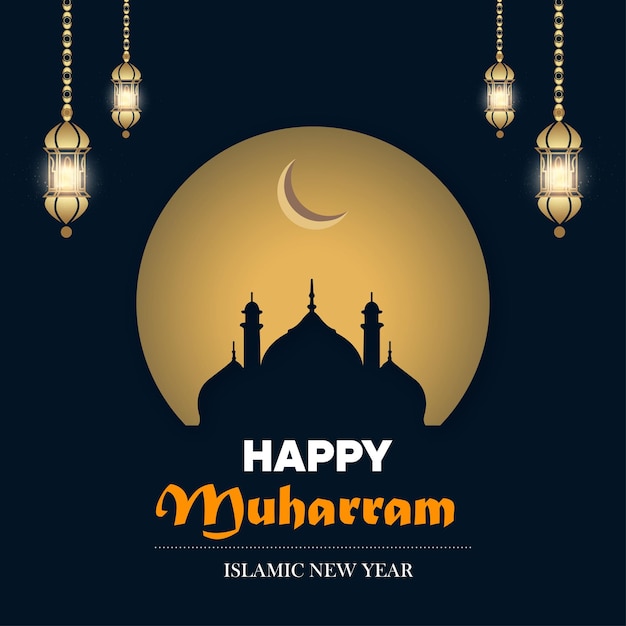 Vector happy muharram dark blue colour background islamic social media post