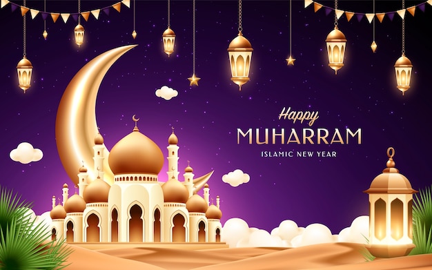 Happy muharram islamic new year celebration