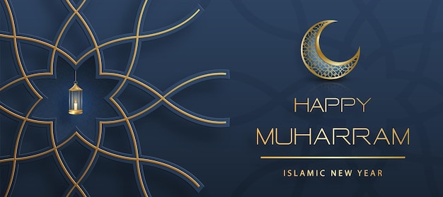 Happy Muharram the Islamic New Year new Hijri year design with gold pattern on color background