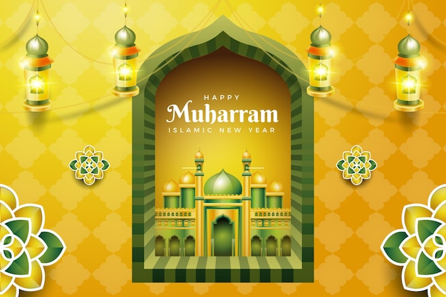 happy muharram islamic template banner design