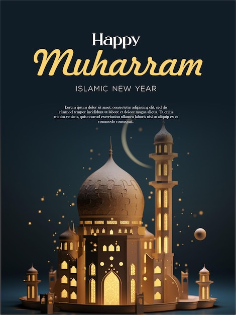 Vector happy muharram poster with mosque background