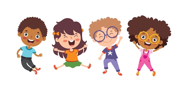 Vector happy multi ethnic kids playing together