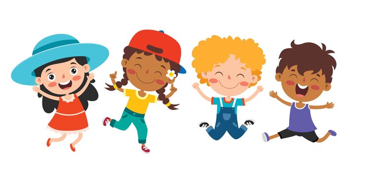 Vector happy multi ethnic kids playing together