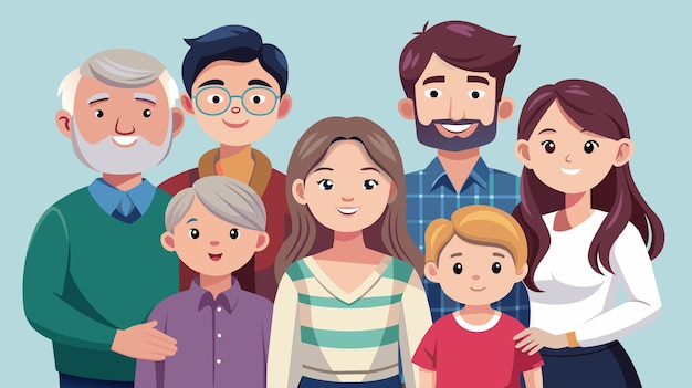 Vector happy multigenerational family portrait illustration