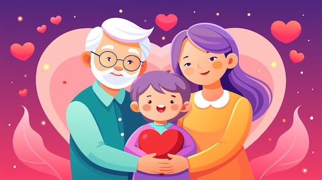 Vector happy multigenerational family with hearts and love