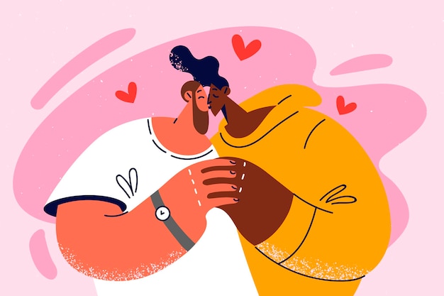 Vector happy multiracial couple kissing