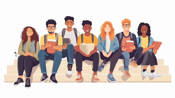 Vector happy multiracial male and female portrait