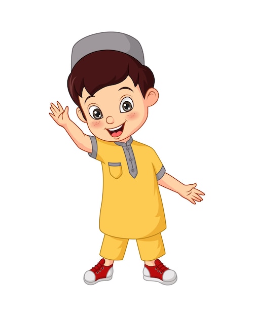 Happy Muslim boy cartoon illustration