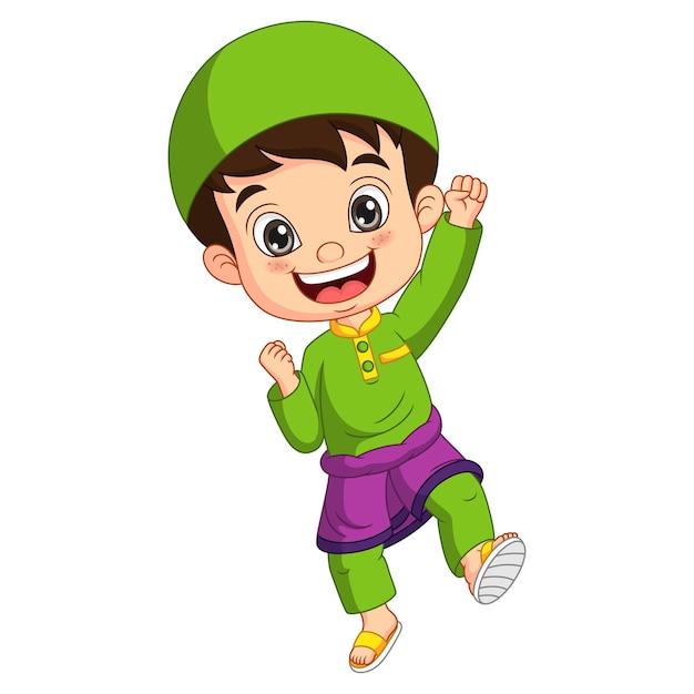 Happy muslim boy cartoon posing