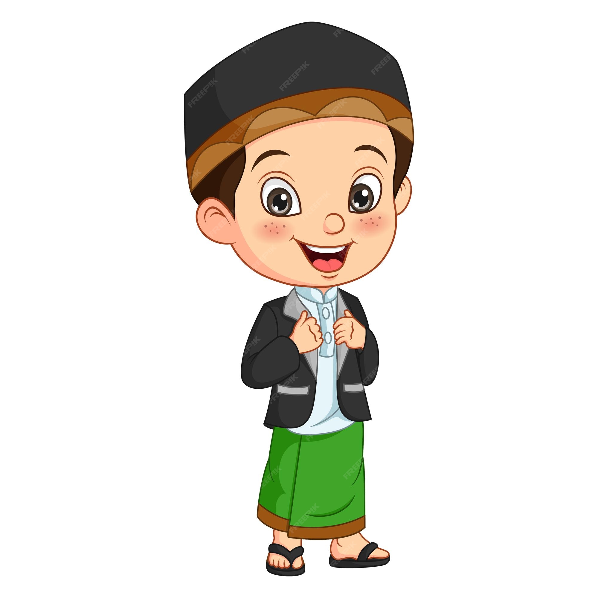 Premium Vector Happy Muslim Boy Cartoon Standing