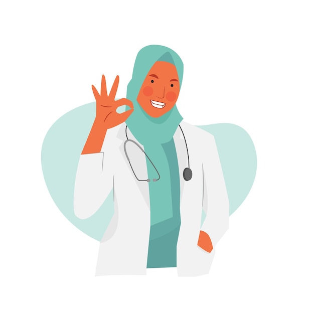 Happy muslim female doctor with good gesture