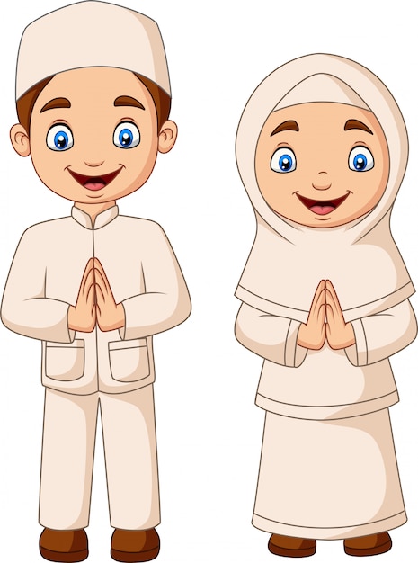 Happy muslim kid cartoon on white background