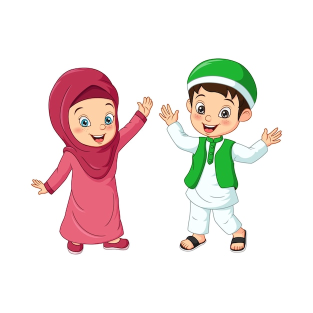 Happy muslim kid cartoon on white background