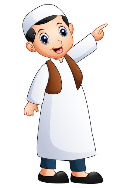 Vector happy muslim kid showing