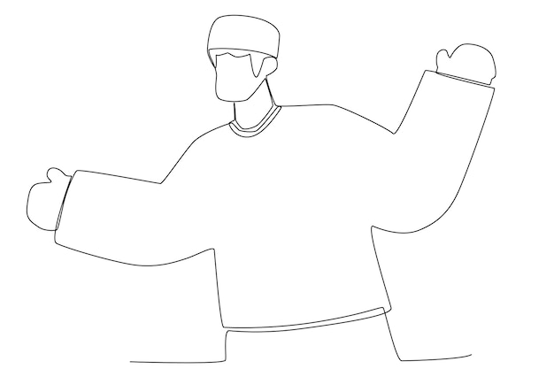 A happy Muslim man talking in Ramadan one line art