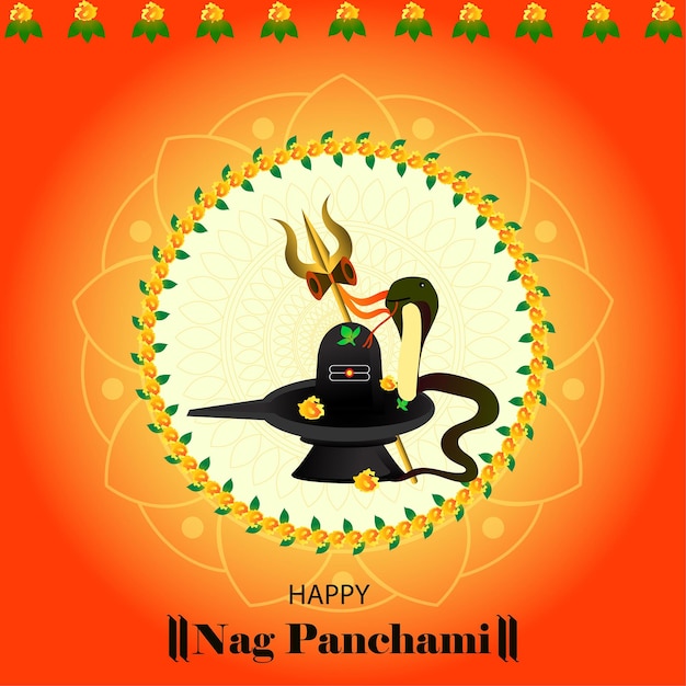 Happy Nag panchami vector illustration Shivling and naga background greeting poster celebration