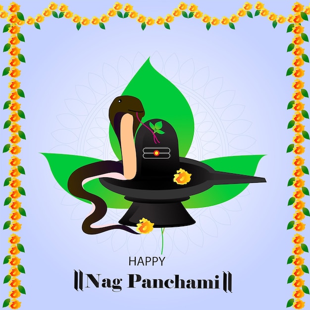 Happy Nag panchami vector illustration Shivling and naga background greeting poster celebration