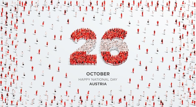 С Национальным днем Австрии. Большая группа людей образует число 26.