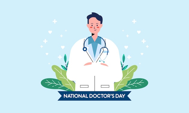 Vector happy national doctors day hand drawn flat design illustration thank you doctors and nurses