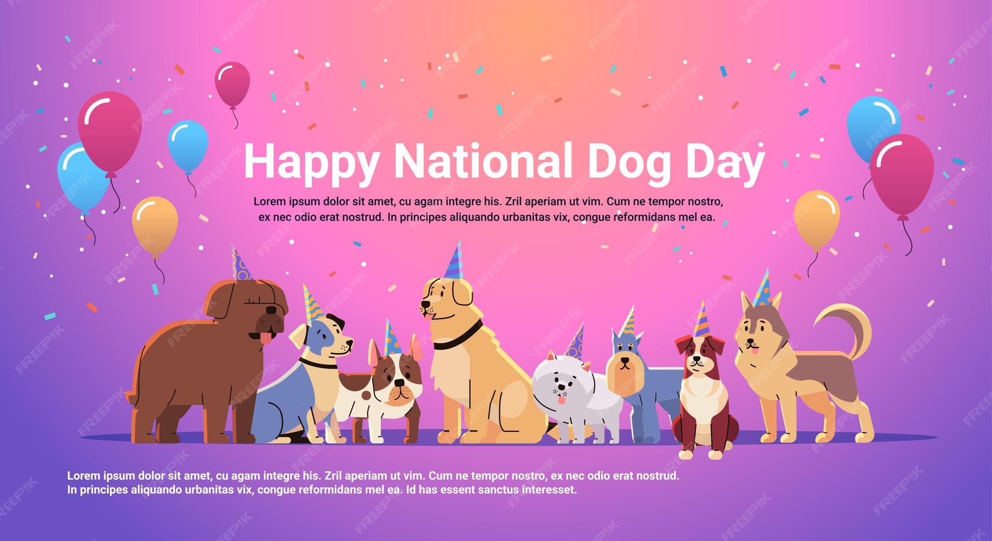 Premium Vector Happy national dog day greeting card various cute