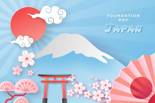 Vector happy national foundation day japan in paper cut art style with editable text effect