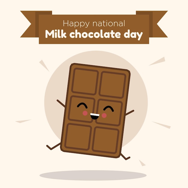 Happy national milk chocolate day social media post banner cocoa candy bar kawaii celebration ad