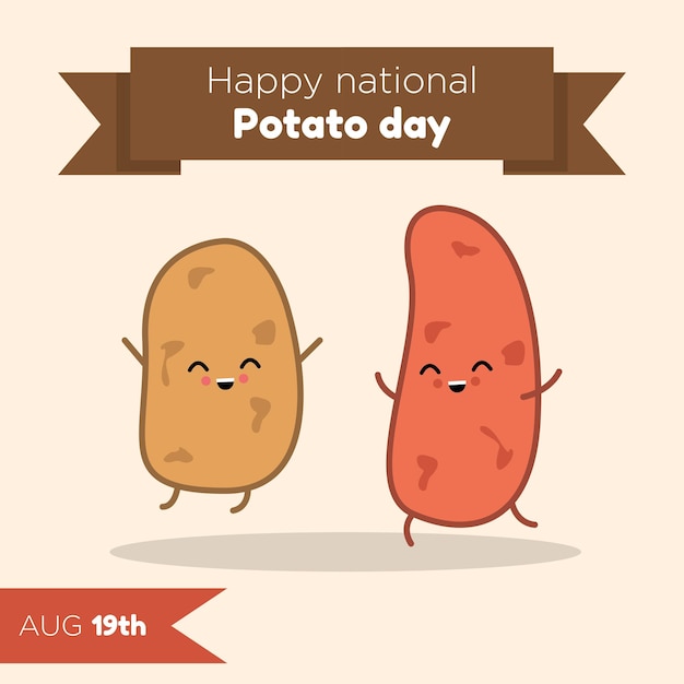 Счастливый национальный день картофеля, пост в социальных сетях, реклама счастливого каваи, праздничная реклама печеного картофеля